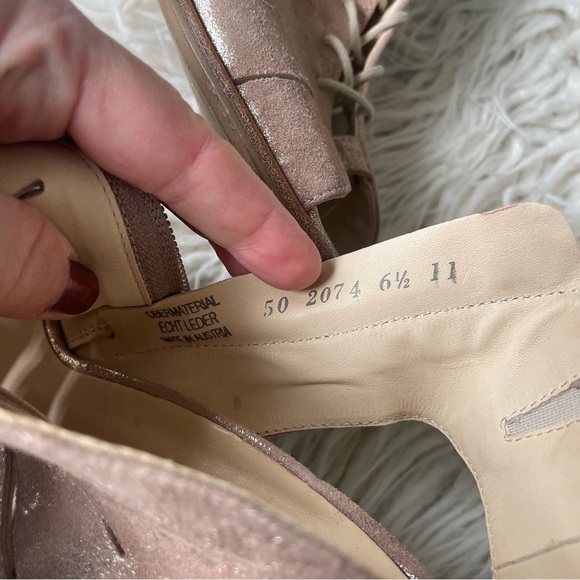 Paul Green Metallic Cayenne Blush Leather Cosmo Lace Up Open Toe Heeled Booties - Picture 9 of 10